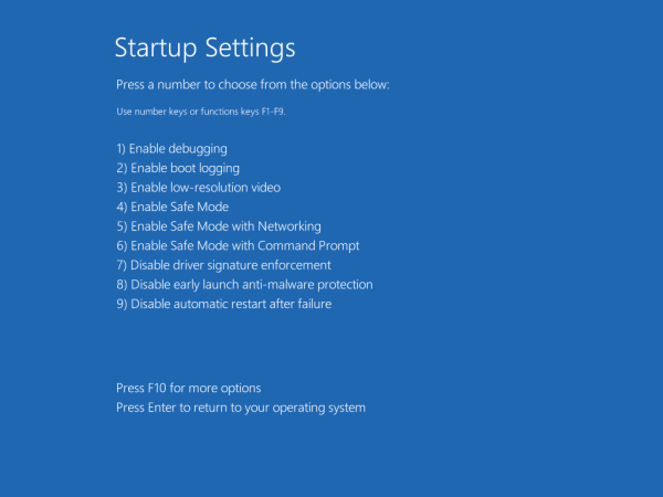 Windows 10 Startup settings