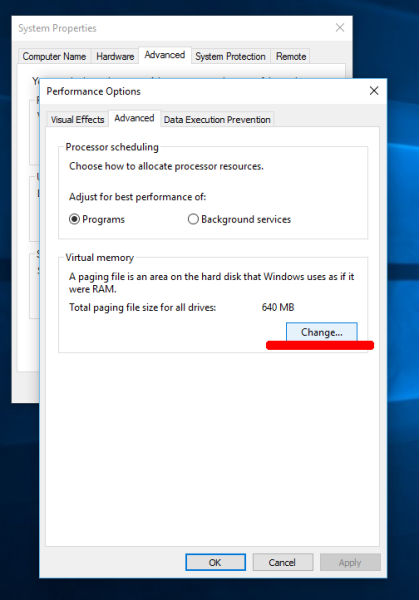 Windows 10 change virtual memory