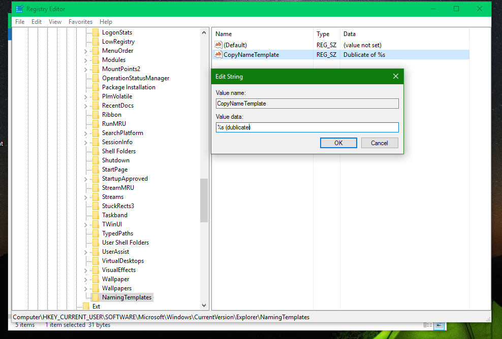 Change the copied file name template in Windows 10