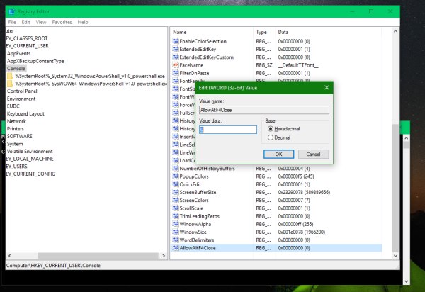 Windows 10 disable Alt F4 command prompt