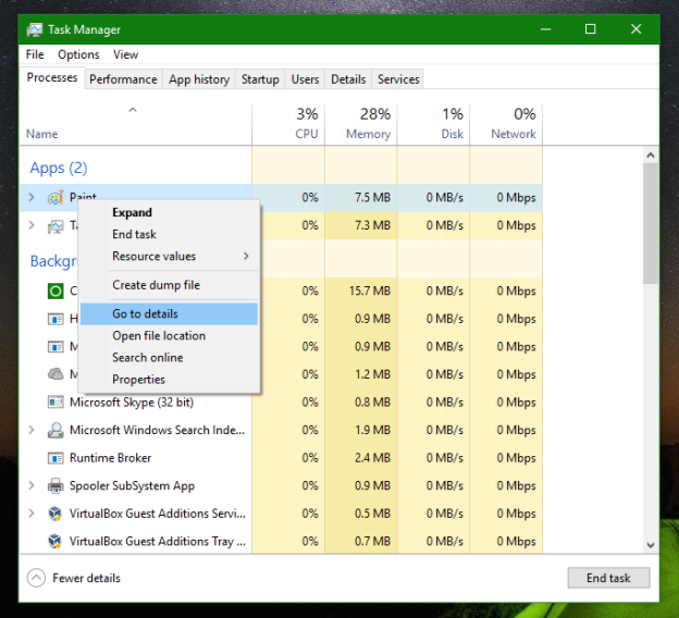 How to copy process details from the Task manager in Windows 10