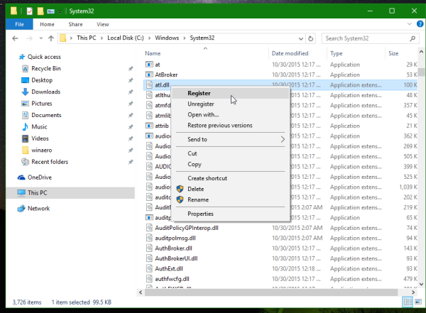 Windows 10 register dll context menu in action