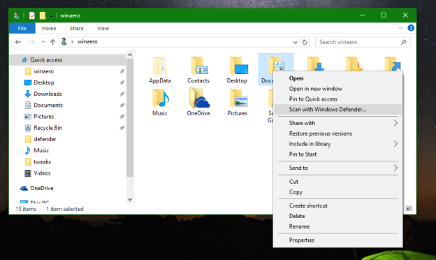 How to delete Scan with Windows Defender from context menu in Windows 10