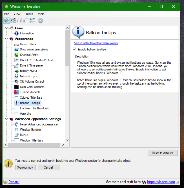 Winaero Tweaker balloon tooltips