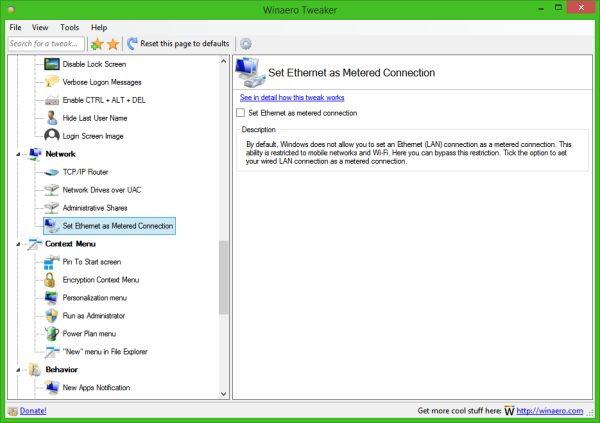 Winaero Tweaker ethernet metered