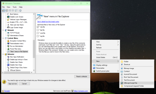 Winaero Tweaker new context menu