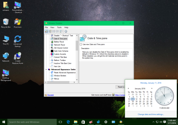Winaero Tweaker old date time pane