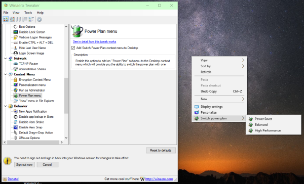Winaero Tweaker powerplan submenu