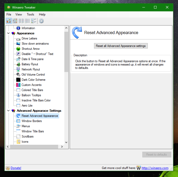 Winaero Tweaker reset advanced appearance