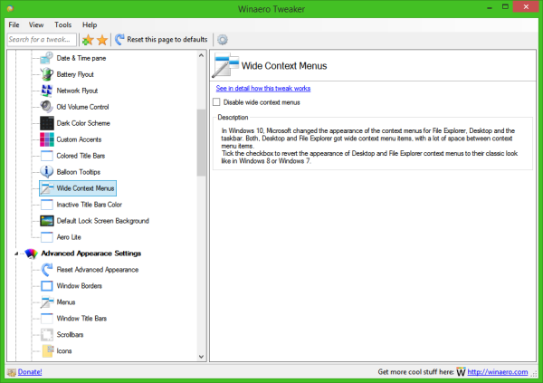 Winaero Tweaker wide context menus