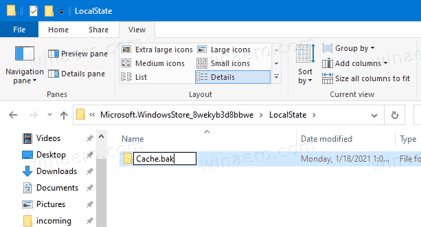 Windows 10 Rename Cache Folder