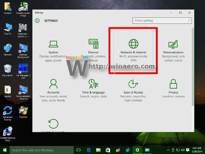 default app settings windows 10