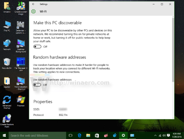 Windows 10 Wifi advanced options