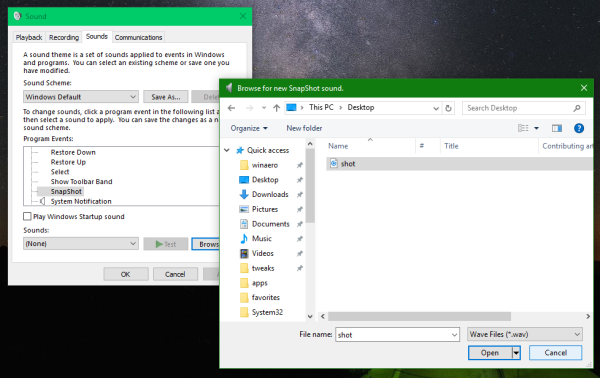 Windows 10 добавляет звук скриншота