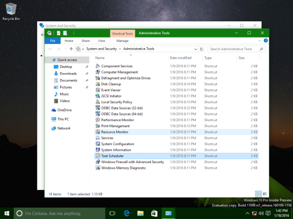 Windows 10 administrative tools - task scheduler