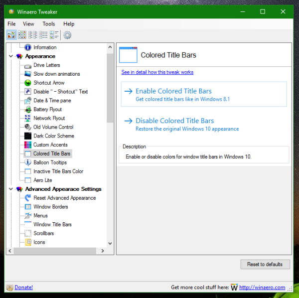 Windows 10 b10586 colored title bars winaero tweaker