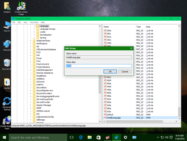Windows 10 change installlanguage
