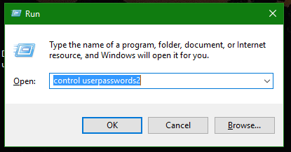 Windows 10 control userpassword2