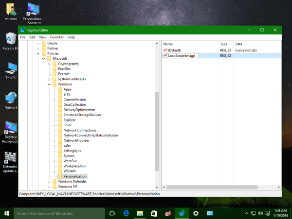Windows 10 create lockscreenimage value