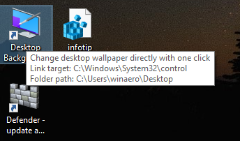 Windows 10 custom shortcut tooltip