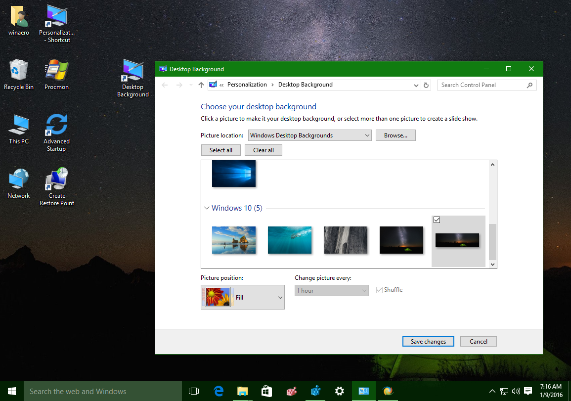 Enable Desktop Slideshow (auto changing desktop wallpaper) in Windows 10