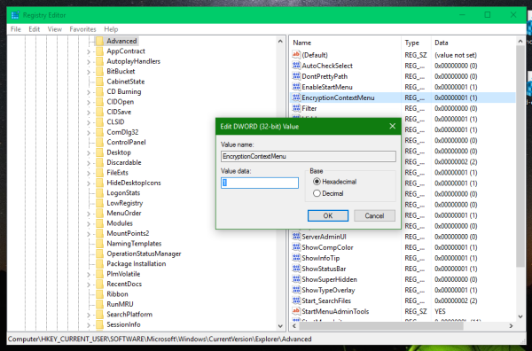 Windows 10 enable encrypt context menu