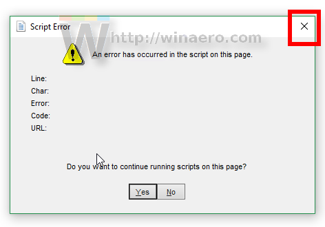 Windows 10 error script close button