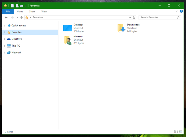 Windows 10 favorites in navigation pane