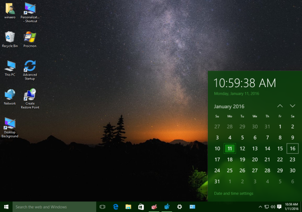 Windows 10 new date pane