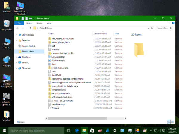 Windows 10 recent items and recent folders in nav pane