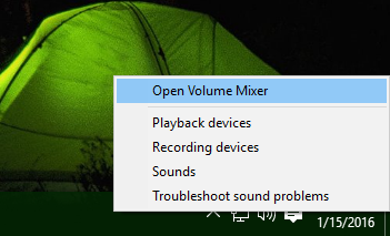 Windows 10 speaker context menu