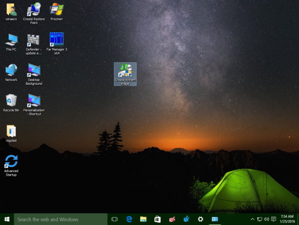 Windows 10 system image shortcut on desktop