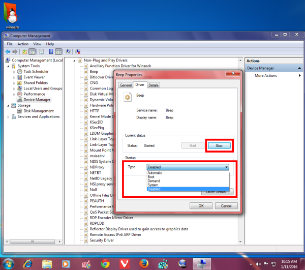 Диспетчер устройств Windows 7 отключить устройство звукового сигнала