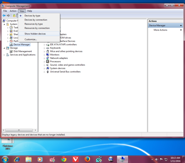 Диспетчер устройств Windows 7 показывает скрытые устройства
