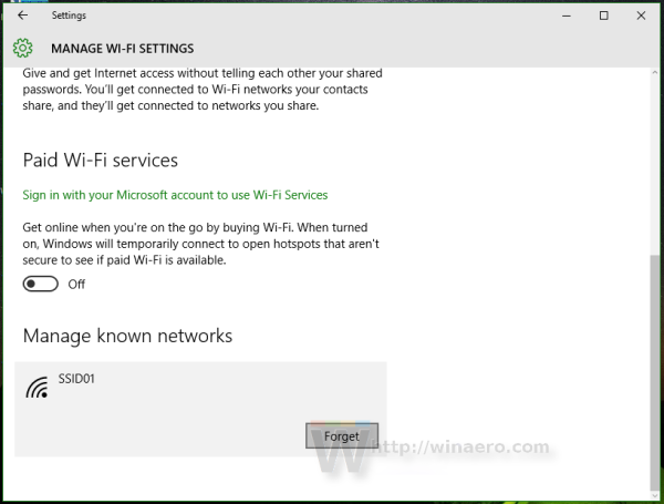 Windows 10 Manage forget w-fi network