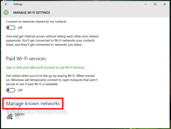 Windows 10 Manage known networks