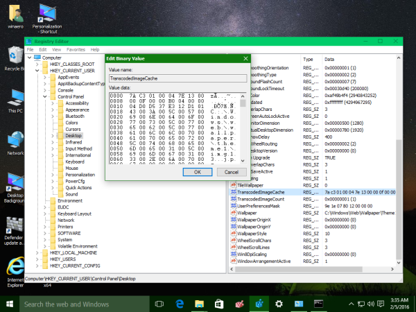 Windows 10 TranscodedImageCache