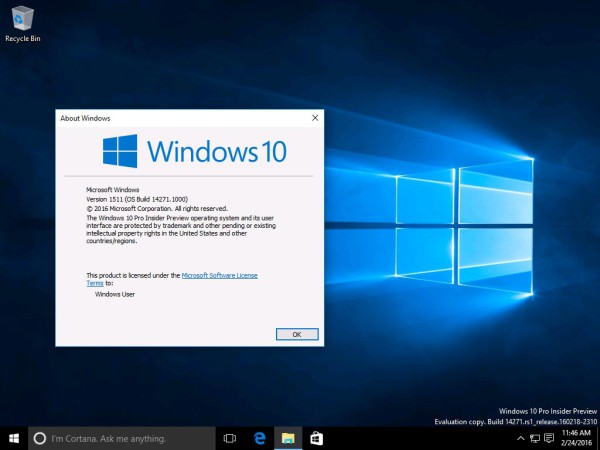 Windows 10 сборка 14271 winver