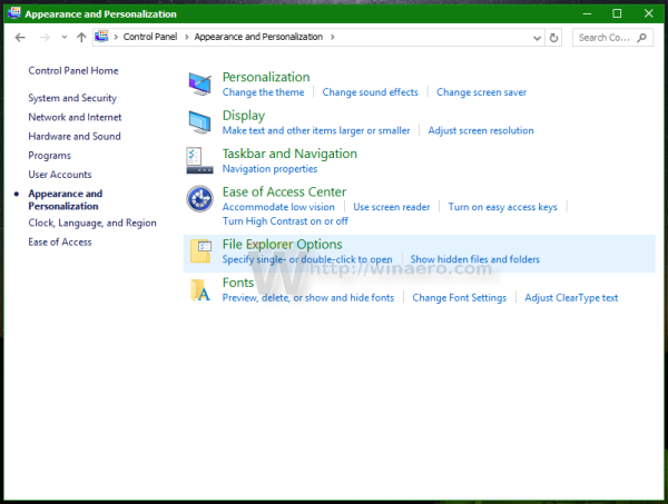 Windows 10 control panel file explorer options