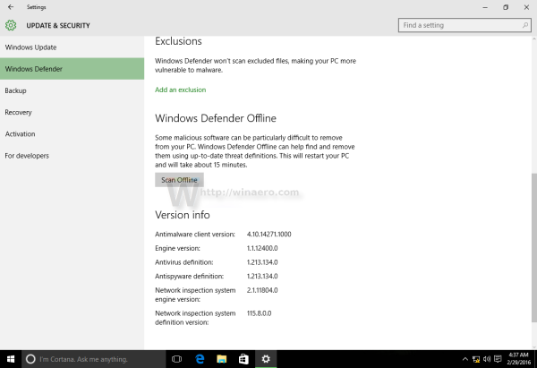 Windows 10 defender offline scan