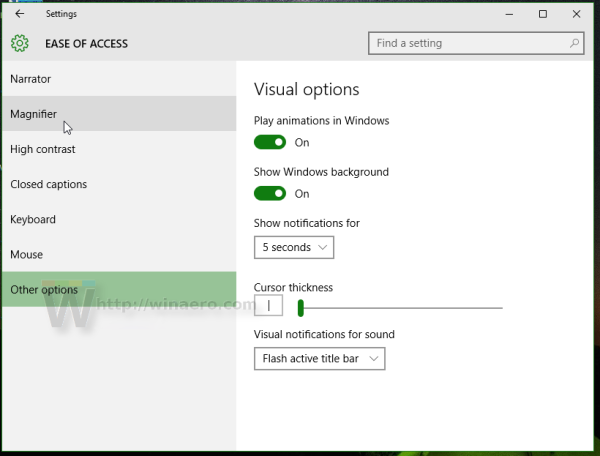 Windows 10 ease of access other options