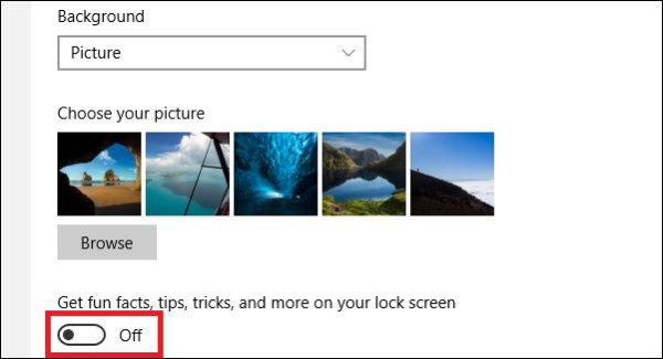 Windows 10 lock screen ads disabled