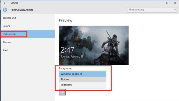 Windows 10 lock screen options