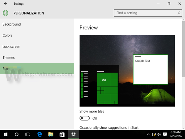 Windows 10 personalization start