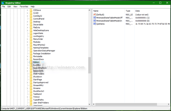Windows 10 ribbon registry key