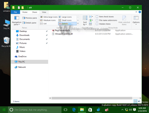 Windows 10 ribbon view tab