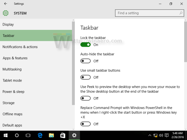Windows 10 settings taskbar 1