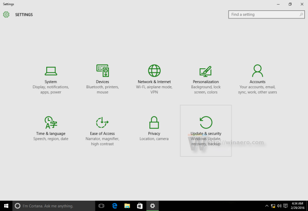 Windows 10 settings update and security