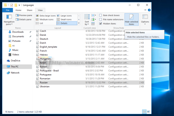 Windows 10 unhide selected files