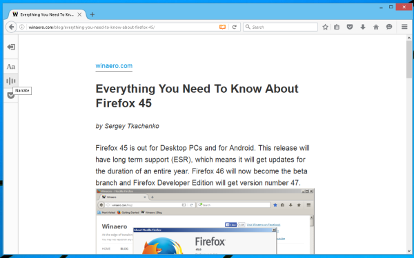 Firefox 48 reader view narrate button